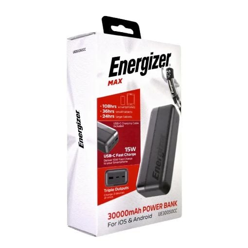 Εικόνα της Power Bank Energizer Max 2x USB-C & USB-A 30000mAh 15W Black UE30050CC
