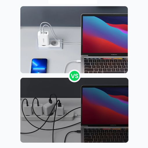 Εικόνα της Φορτιστής Ugreen CD275 2x USB-C & 1x USB-A 65W White 90496B