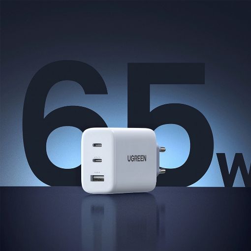 Εικόνα της Φορτιστής Ugreen CD275 2x USB-C & 1x USB-A 65W White 90496B