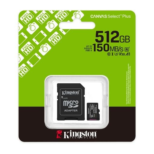 Εικόνα της Κάρτα Μνήμης MicroSDXC Kingston Canvas Select Plus 512GB Class 10 UHS-I U3 + SD Adapter SDCS3/512GB