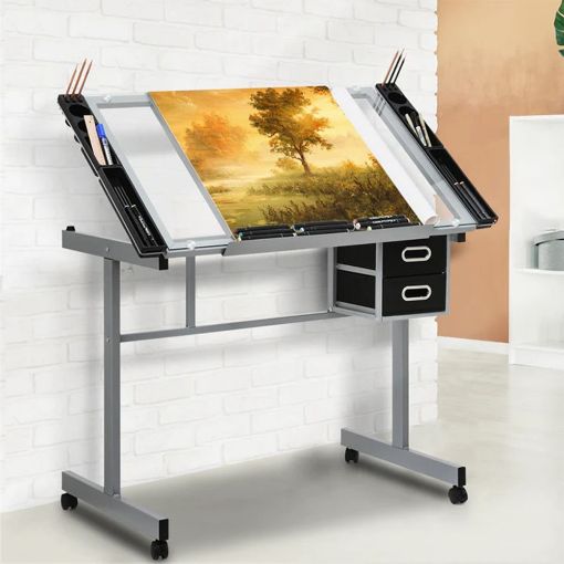 Εικόνα της Γραφείο Lamtech Crystal Drafting με 2 Συρτάρια 104x60x80cm Silver LAM980367