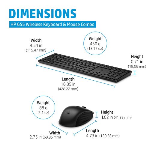 Εικόνα της Πληκτρολόγιο-Ποντίκι HP 655 Wireless (GR) Black 4R009UT