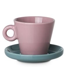 Εικόνα της Φλιτζάνι Espresso Estia Echo New Bone 100ml Ροζ με Τιρκουάζ Πιατάκι 07-35488