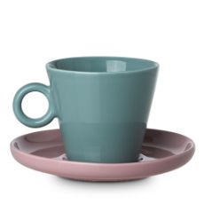 Εικόνα της Φλιτζάνι Cappuccino Estia Cream New Bone 200ml Τιρκουάζ με Ροζ Πιατάκι 07-35495