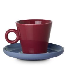Εικόνα της Φλιτζάνι Cappuccino Estia Cream New Bone 200ml Κόκκινο με Μπλε Πιατάκι 07-35501