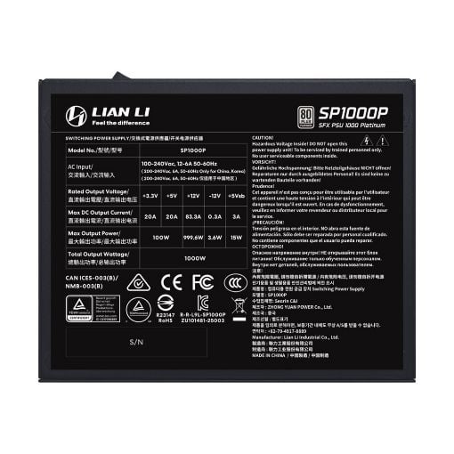 Εικόνα της Τροφοδοτικό Lian Li SP1000P 80 Plus Platinum 1000W Black G9P.SP1000P.B000.EU