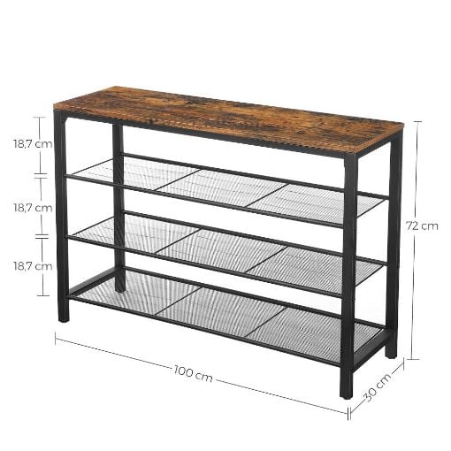 Εικόνα της Vasagle Μεταλλική Παπουτσοθήκη με 3 Ράφια και Πάγκο 100 x 30 x 72 cm Black/Brown LBS14BX