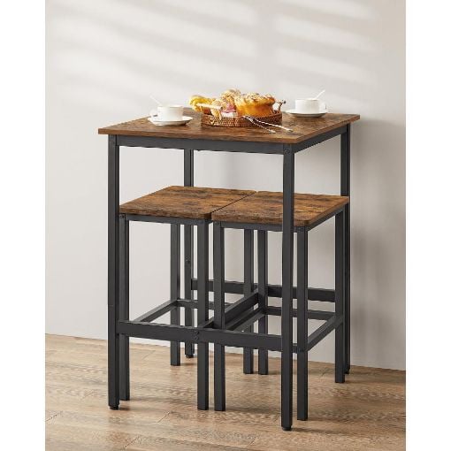 Εικόνα της Vasagle Σετ Τραπέζι Μπαρ & Σκαμπό 60 x 60 x 90 cm 3τμχ Brown/Black LBT017B01