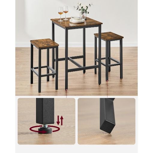 Εικόνα της Vasagle Σετ Τραπέζι Μπαρ & Σκαμπό 60 x 60 x 90 cm 3τμχ Brown/Black LBT017B01