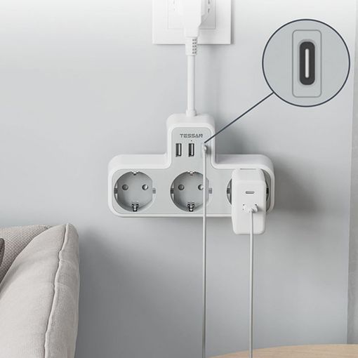 Εικόνα της Πολύπριζο Tessan 3 Θέσεων με 2x USB-A & 1x USB-C 15cm White TS-323X-C