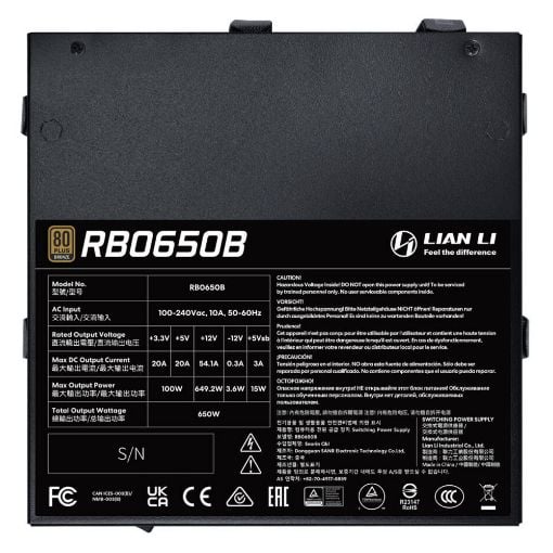 Εικόνα της Τροφοδοτικό Lian Li RB 650B 80+ Bronze 650W Black G9P.RB0650B.B000.EU