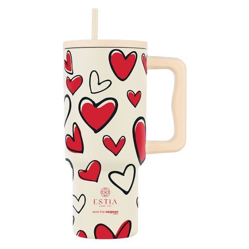 Εικόνα της Θερμός Estia Straw Tumbler XL Save The Aegean 900ml Red Valentine 01-37734