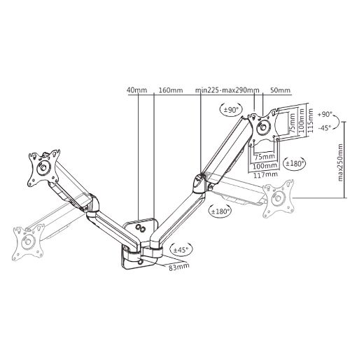 Εικόνα της Dual Monitor Wall Mount Brateck 17-32" Black LDA32-114