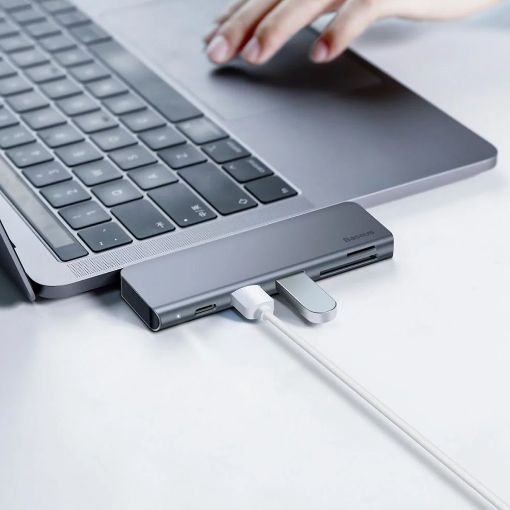 Εικόνα της USB Hub Baseus 5-in-1 USB-C to 2xUSB-A 3.0 & DisplayPort Grey CAHUN-K0G