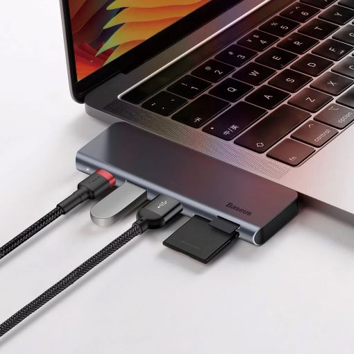 Εικόνα της USB Hub Baseus 5-in-1 USB-C to 2xUSB-A 3.0 & DisplayPort Grey CAHUN-K0G