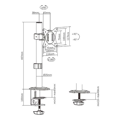 Εικόνα της Monitor Arm Brateck 17-32" Black LDT66-C01