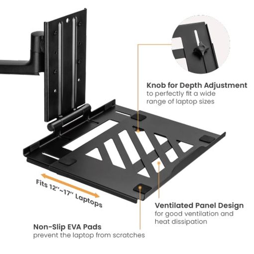 Εικόνα της Laptop Tray Brateck έως 17 " για Monitor Arms VESA 75x75 Matte Black NBH-7