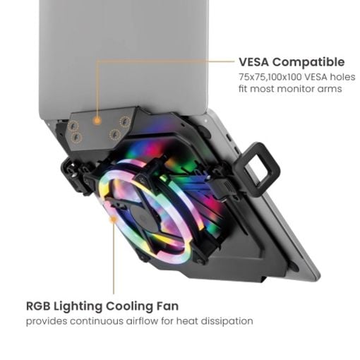 Εικόνα της Laptop Holder Brateck έως 17" για Monitor Arms VESA 75x75/100x100 με RGB και Ανεμιστήρα Matte Black NBH-8GL