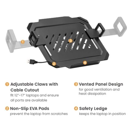 Εικόνα της Laptop Holder Brateck έως 17" για Monitor Arms VESA 75x75/100x100 με RGB και Ανεμιστήρα Matte Black NBH-8GL