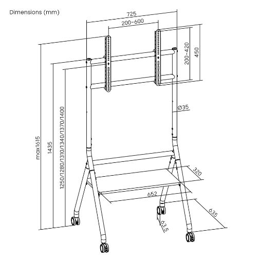 Εικόνα της Επιδαπέδια Βάση Τηλεόρασης Brateck Heavy Duty 37-86" με Ράφι & Ροδάκια TTF13E-46FW