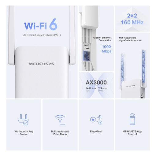 Εικόνα της Range Extender Mercusys ME80X AX3000 WiFi 6 Dual-Band
