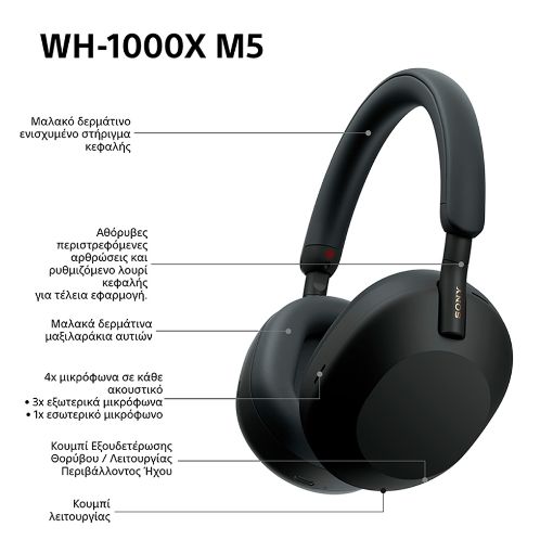 Εικόνα της Headphones Sony Noise Cancelling Bluetooth Black WH1000XM5P.CE7