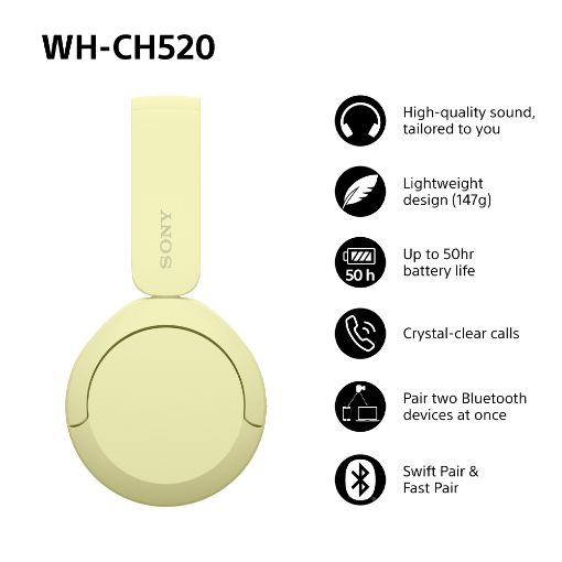 Εικόνα της Headset Sony WH-CH520 Bluetooth Yellow WHCH520Y.CE7