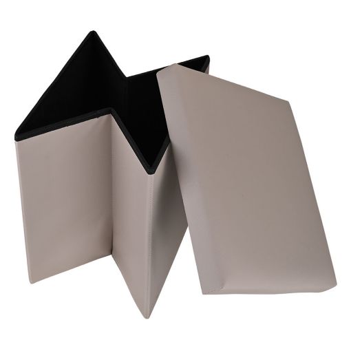 Εικόνα της Σκαμπό Estia Cube Leather με Αποθηκευτικό Χώρο Taupe 03-35907