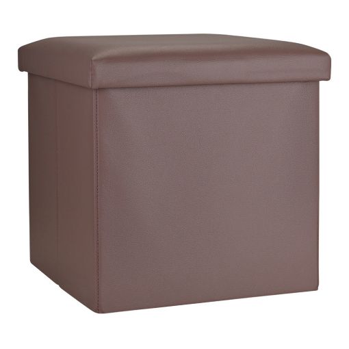 Εικόνα της Σκαμπό Estia Cube Leather με Αποθηκευτικό Χώρο Καφέ 03-35914