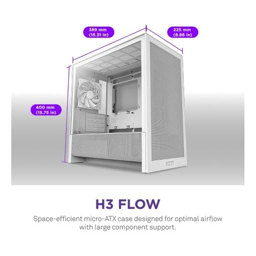 Εικόνα της NZXT H3 Flow Tempered Glass White CC-H31FW-01