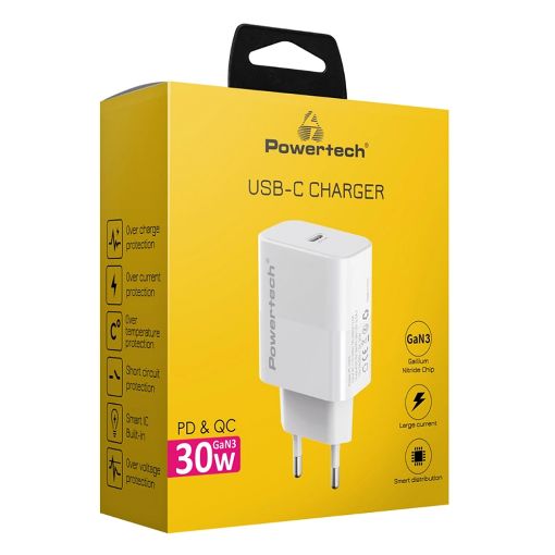 Εικόνα της Φορτιστής Powertech USB-C PD & QC3.0 GaN 30W White PT-1043