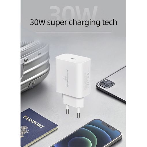 Εικόνα της Φορτιστής Powertech USB-C PD & QC3.0 GaN 30W White PT-1043