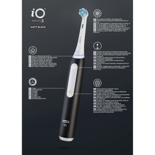 Εικόνα της Ηλεκτρική Οδοντόβουρτσα Oral-B iO Series 3 με Θήκη Ταξιδίου Hook Black