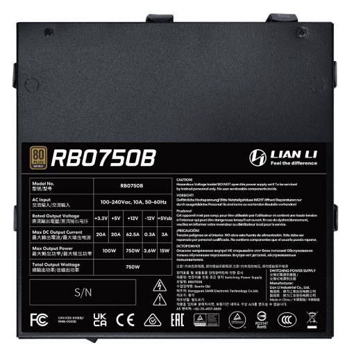 Εικόνα της Τροφοδοτικό Lian Li RB 750B 80+ Bronze 750W Black G9P.RB0750B.B000.EU