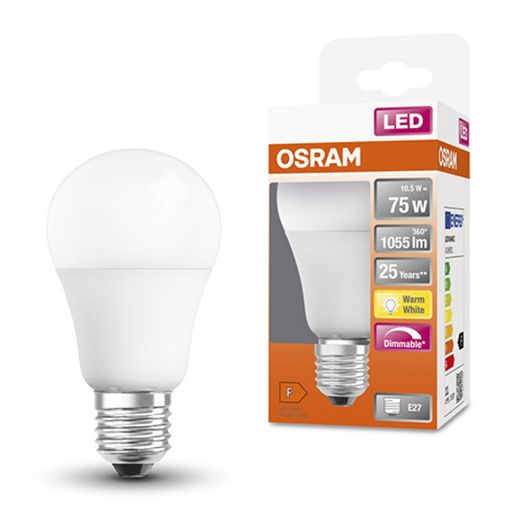 Εικόνα της Λάμπα LED Osram Superstar Classic A 75 E27 A60 Dimmable 2700K 1055lm 10.5W Warm White
