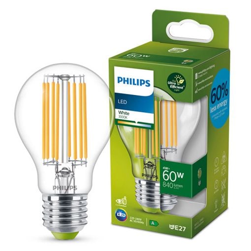 Εικόνα της Λάμπα LED Philips Ultra Efficient E27 A60 3000K 840lm 4W Warm White 929003066701