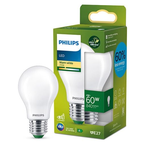 Εικόνα της Λάμπα LED Philips Ultra Efficient E27 A60 2700K 840lm 4W Warm White 929003623701