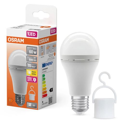 Εικόνα της Επαναφορτιζόμενη Λάμπα LED Osram Classic A 60 E27 A60 2700K 806lm 8W Warm White
