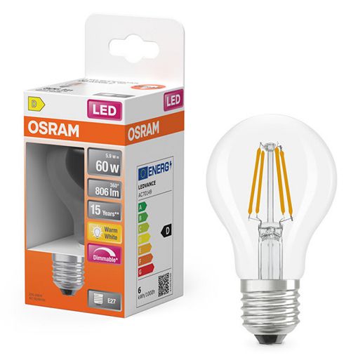 Εικόνα της Λάμπα LED Osram Superstar Classic A 60 E27 A60 Dimmable Clear 2700K 806lm 5.9W Warm White