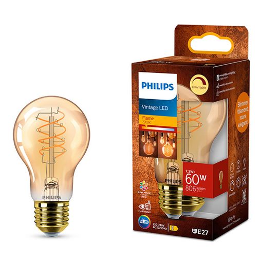 Εικόνα της Λάμπα LED Philips Vintage E27 A60 Dimmable 2200K 806lm 7.3W Extra Warm White 929004584701