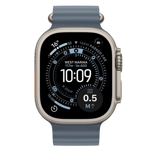 Εικόνα της Apple Watch Ultra 3 49mm Natural Titanium Case/Anchor Blue Ocean Band MEWH4QR/A