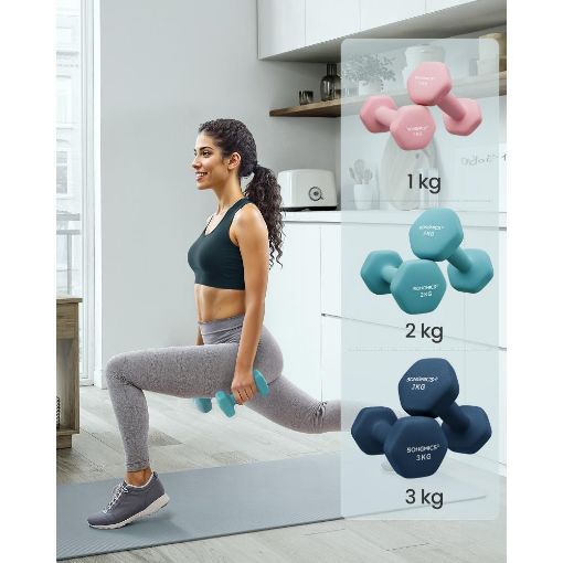 Εικόνα της Σετ Βαράκια Songmics με Βάση 1kg/2kg/3kg 6τμχ Pink/Aqua/Blue SYL612MK