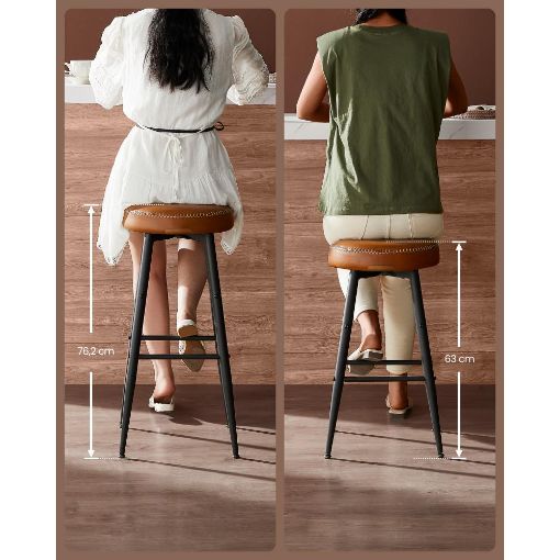 Εικόνα της Vasagle Σετ Σκαμπό Μπαρ Echo 49.5x49.5x63cm 2τμχ Caramel Brown LBC080K01