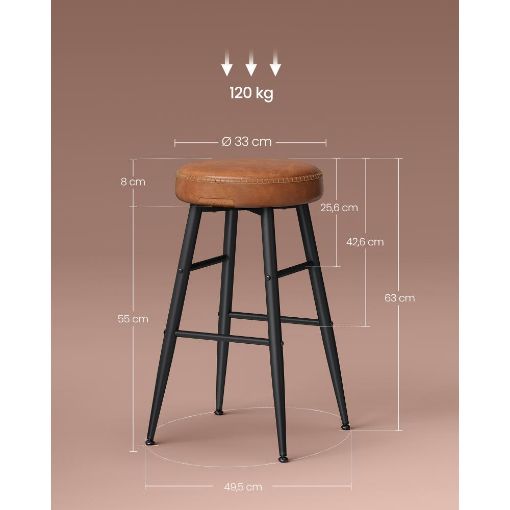 Εικόνα της Vasagle Σετ Σκαμπό Μπαρ Echo 49.5x49.5x63cm 2τμχ Caramel Brown LBC080K01