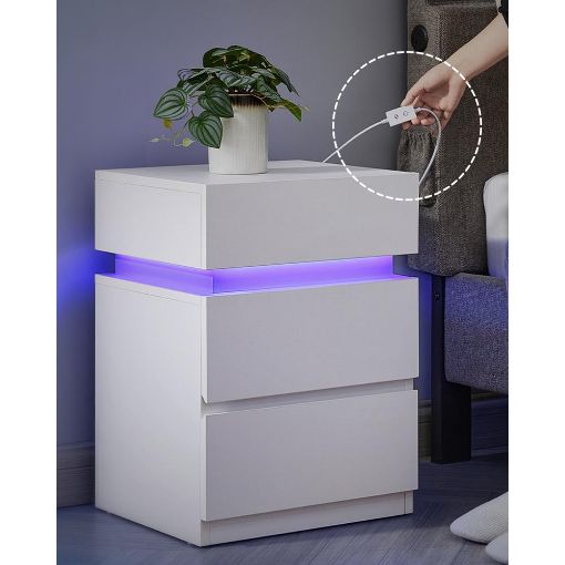Εικόνα της Vasagle Ξύλινο Κομοδίνο LED με 3 Συρτάρια 35x40x55cm White LET630T10V1