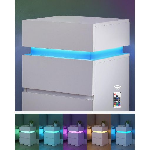 Εικόνα της Vasagle Ξύλινο Κομοδίνο LED με 3 Συρτάρια 35x40x55cm White LET630T10V1