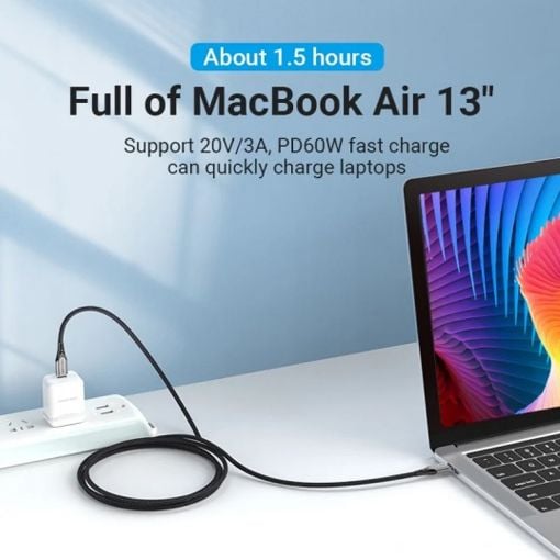 Εικόνα της Καλώδιο Vention USB Type-C to Type-C 60W Braided 1m Gray TADHF