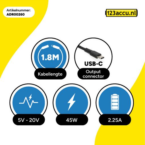 Εικόνα της Universal Τροφοδοτικό Laptop WS Xtreme Power με USB-C 20V 2.25A 45W
