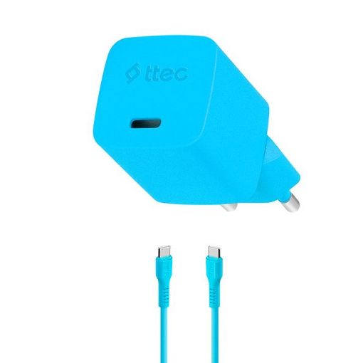 Εικόνα της Φορτιστής TTEC GAN PD USB-C 20W με Καλώδιο USB-C 3A 1.2m Neon Blue 2SCG20CNM