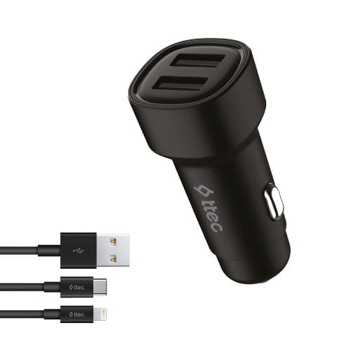 Εικόνα της Φορτιστής Αυτοκινήτου TTEC Duo 2x USB-A με Καλώδιο Lightning & USB-C 3.1A 15.5W 2CKS31DS